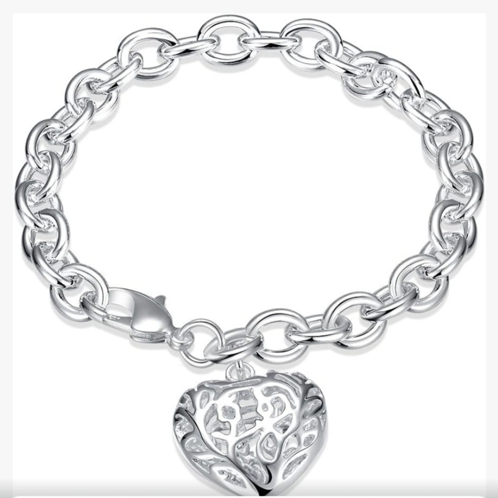 .925 Heart Charm Bracelet .925 Chain Links NEW! - Picture 7 of 8